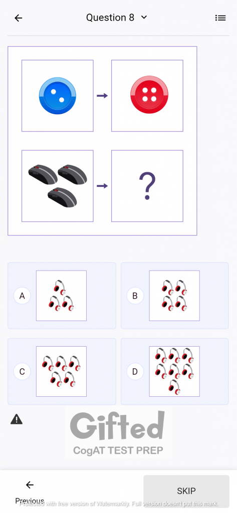 Kindergarten CogAT Practice Questions for Number Series
