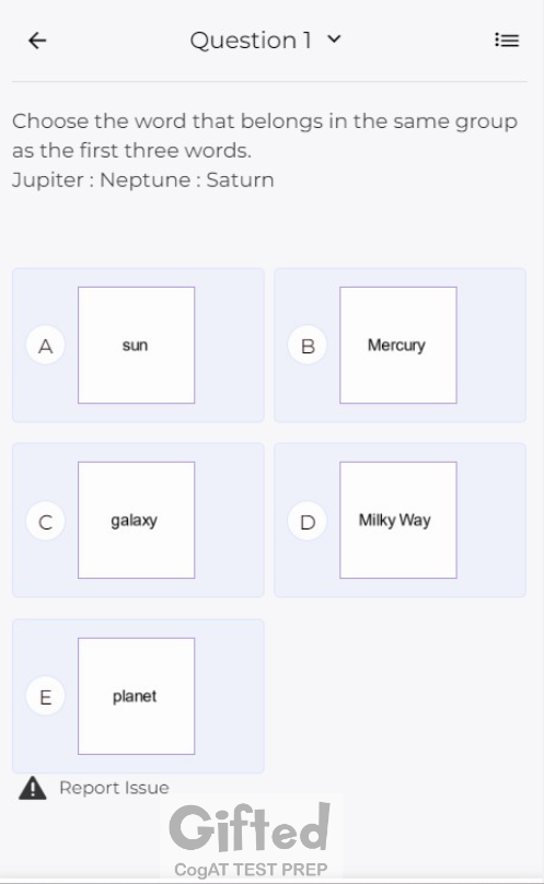 Gifted exam sample questions