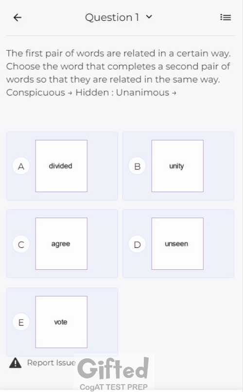 Gifted Test prep app questions