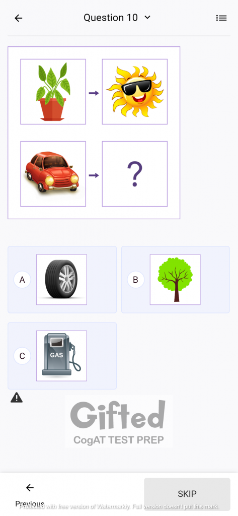 Picture Analogies Test for the CogAT Grade 1 Practice