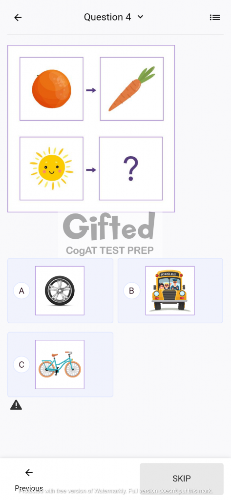 Picture Analogies: CogAT Grade 1 Verbal Battery Questions