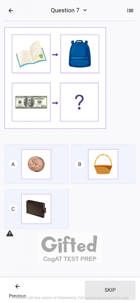 Verbal Battery Picture Analogies Questions for CogAT Test Prep