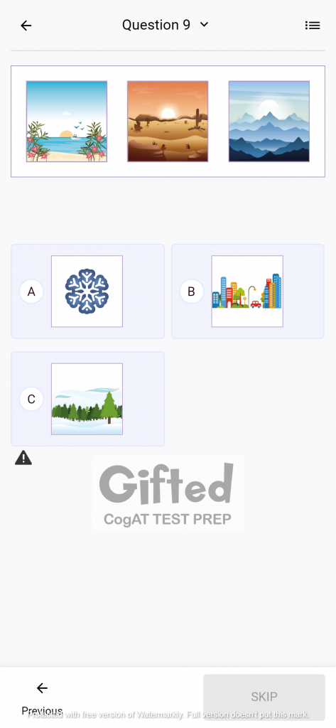 Picture Classification Sample Practice Questions CogAT 