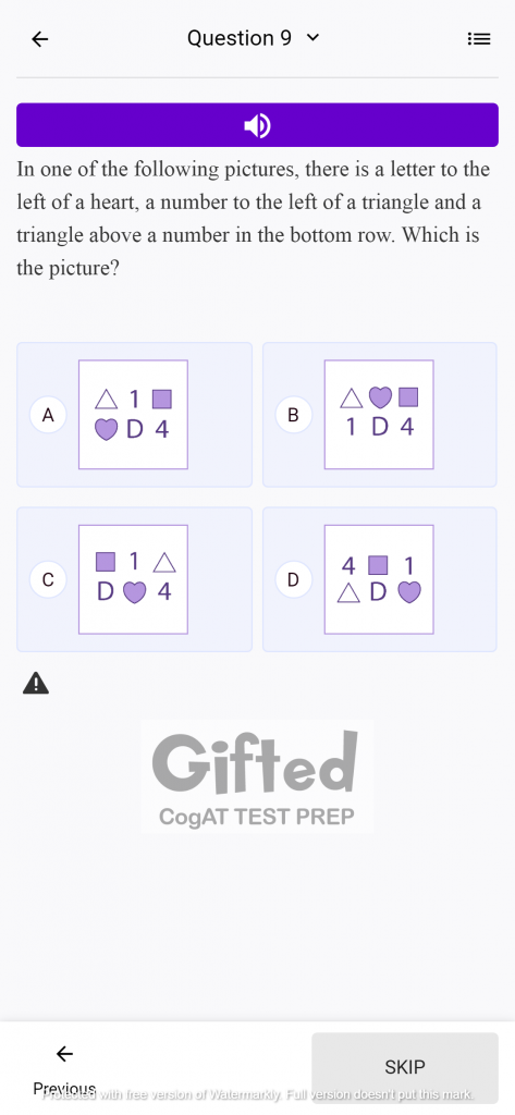 Gifted Verbal Battery Practice Questions for CogAT Grade 1