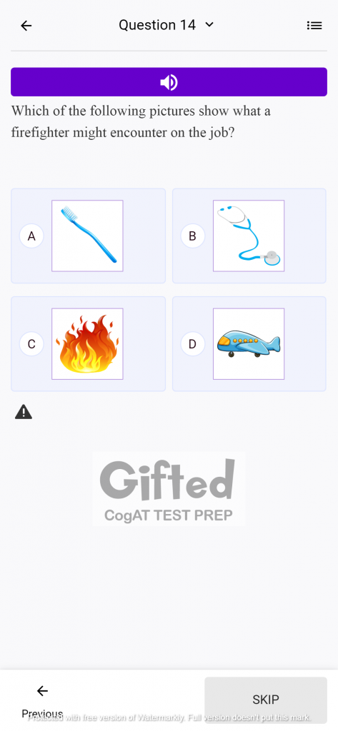 Sentence Completion Sample Questions for CogAT Grade 1