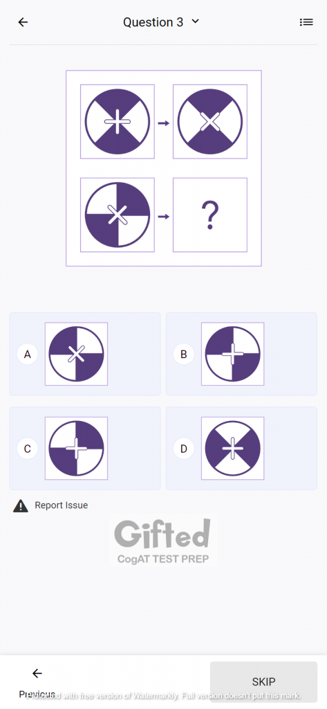 CogAT sample question kindergarten