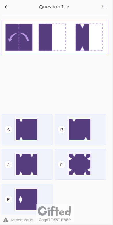 CogAT paper folding sample question 1