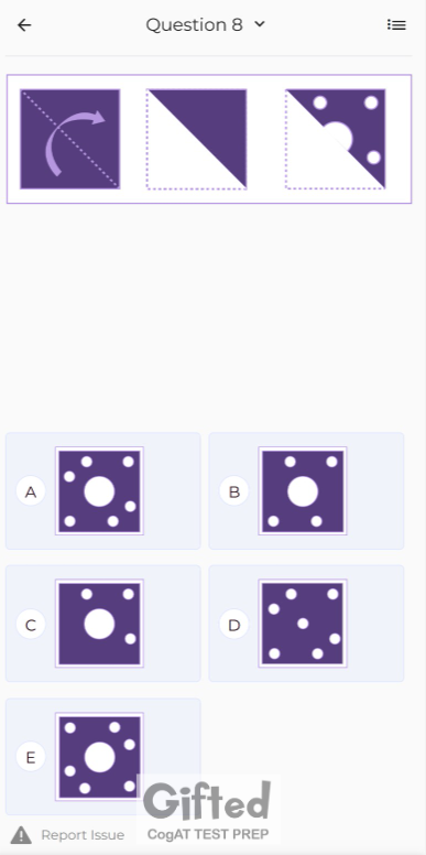 Nonverbal battery practice question with answer choices
