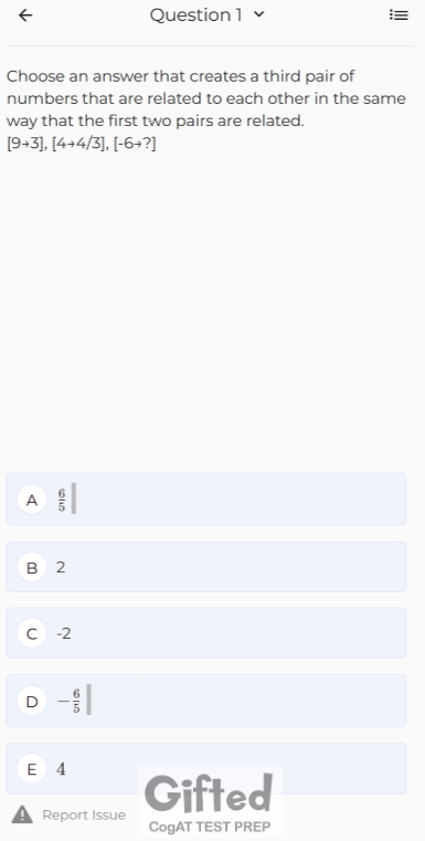 Grade 7 CogAT number analogies sample question