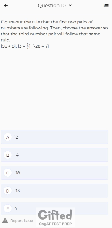 CogAT grade 7 practice test screenshot