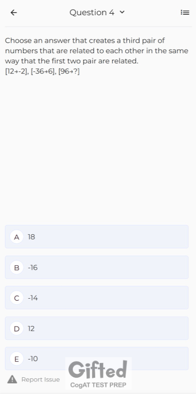 CogAT quantitative battery question types