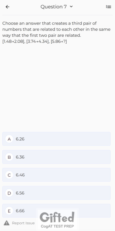 Student practicing CogAT quantitative reasoning