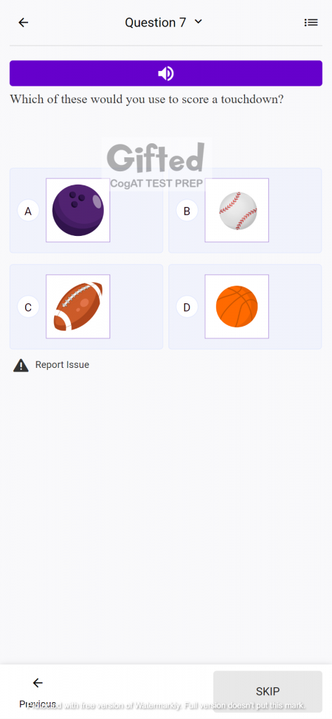 CogAT practice test for kindergarten