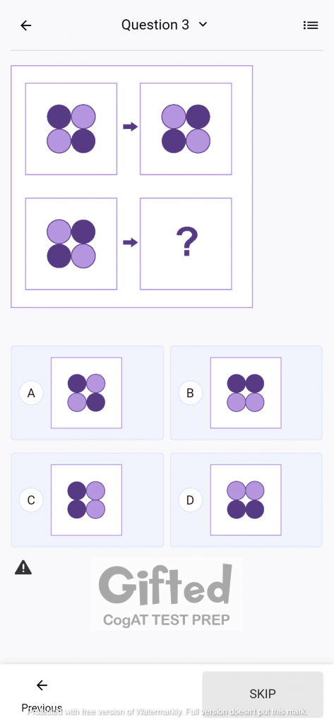 Figure Matrices Sample Questions for Grade 1 CogAT