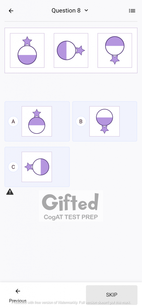 Grade 1 CogAT Practice Questions for Figure Classification