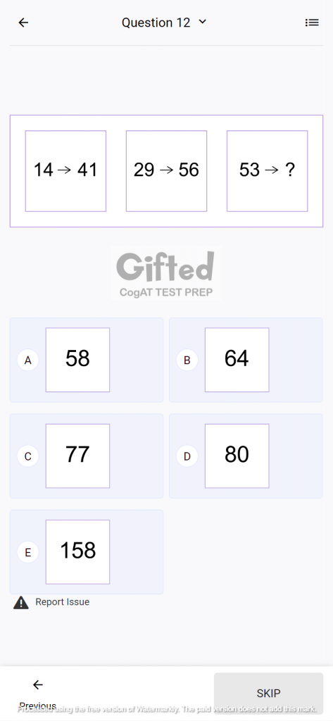 CogAT quantitative sample questions