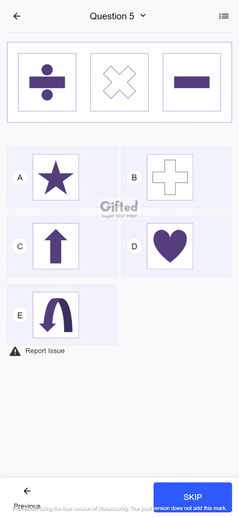CogAT sample question for grade 1