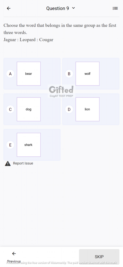 CogAT exam sample questions