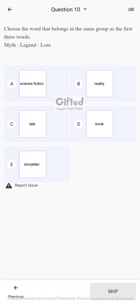 CogAT verbal sample questions