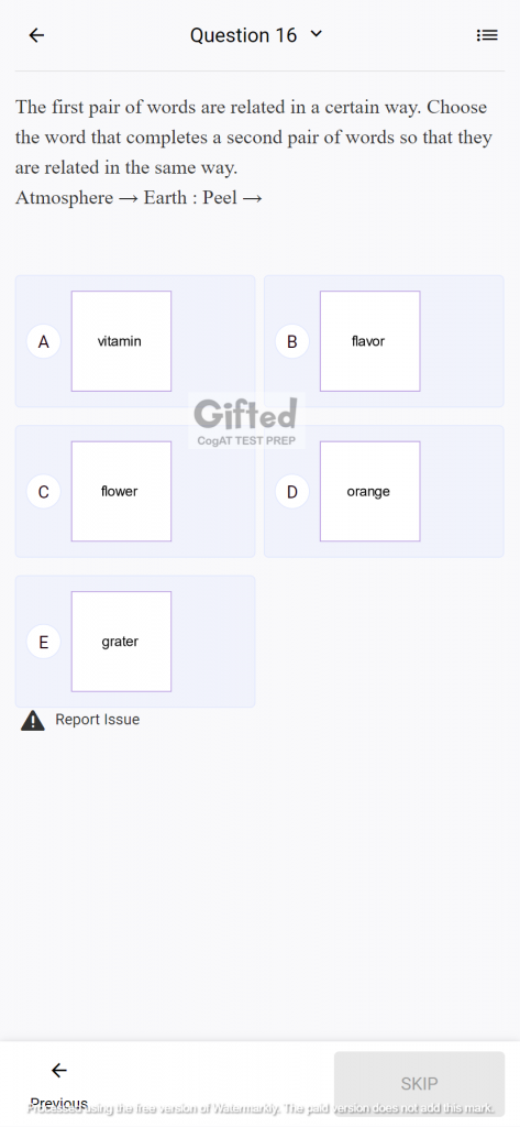 sample cogat practice MCQs