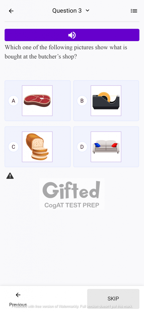 Online Sample CogAT Questions for Kindergarten