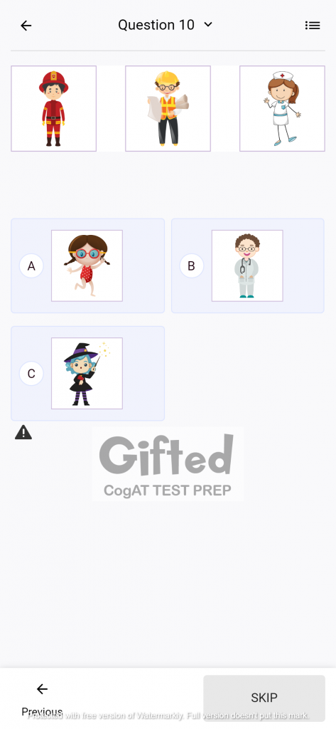 CogAT online sample papers for Kindergarten