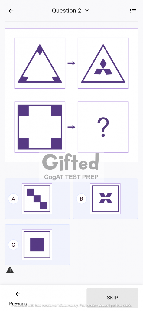Kindergarten CogAT Non Verbal Battery Figure Matrices Practice Test