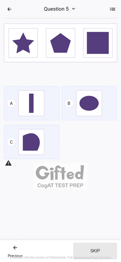 Sample CogAT Non-Verbal Kindergarten Worksheets