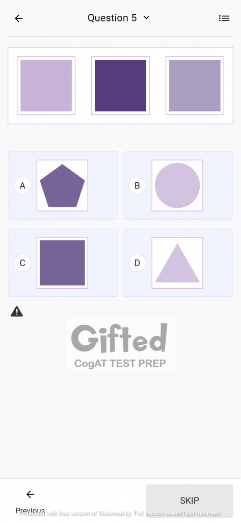 Cogat test examples for nonverbal