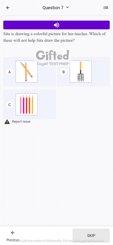 CogAT practice test for grade 1