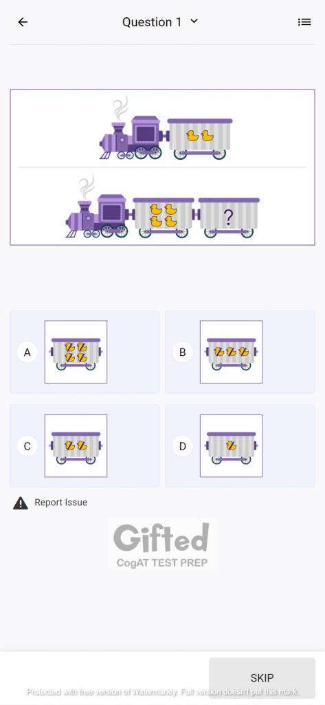 CogAT grade 1 questions