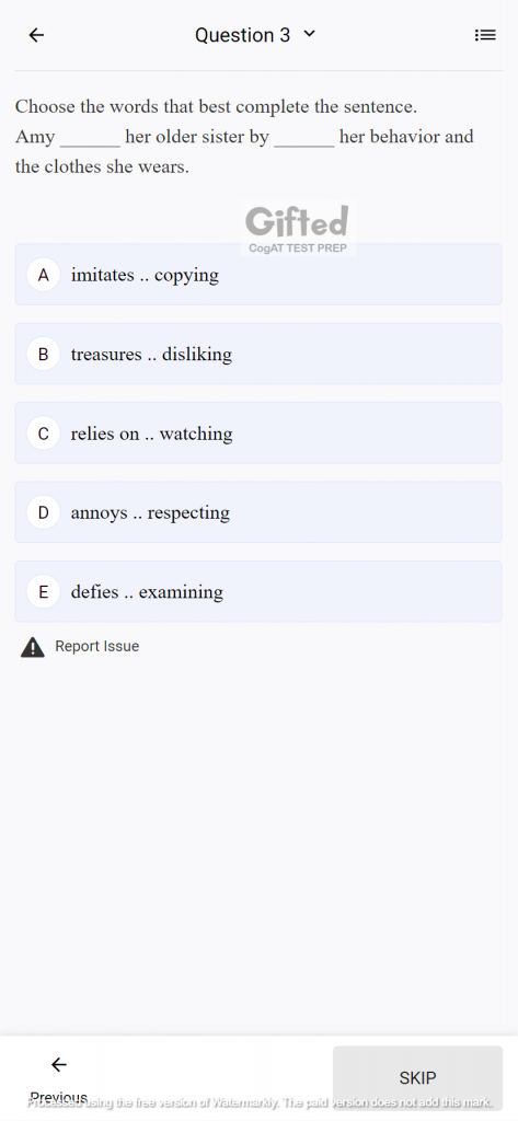 CogAT practice test for grade 3