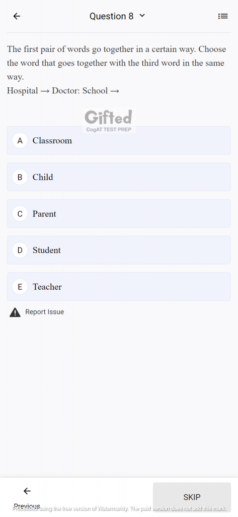 CogAT sample test for grade 3